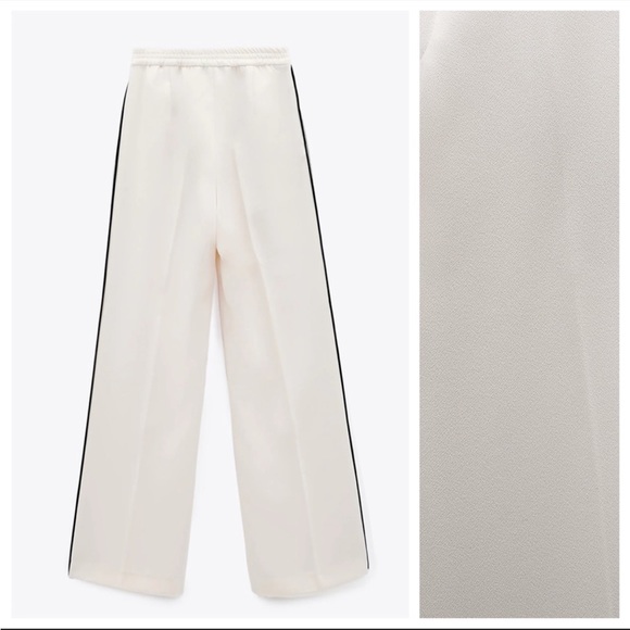 NWOT Zara Tuxedo pants. Never worn. White pant with black stripe on side! - Picture 4 of 8